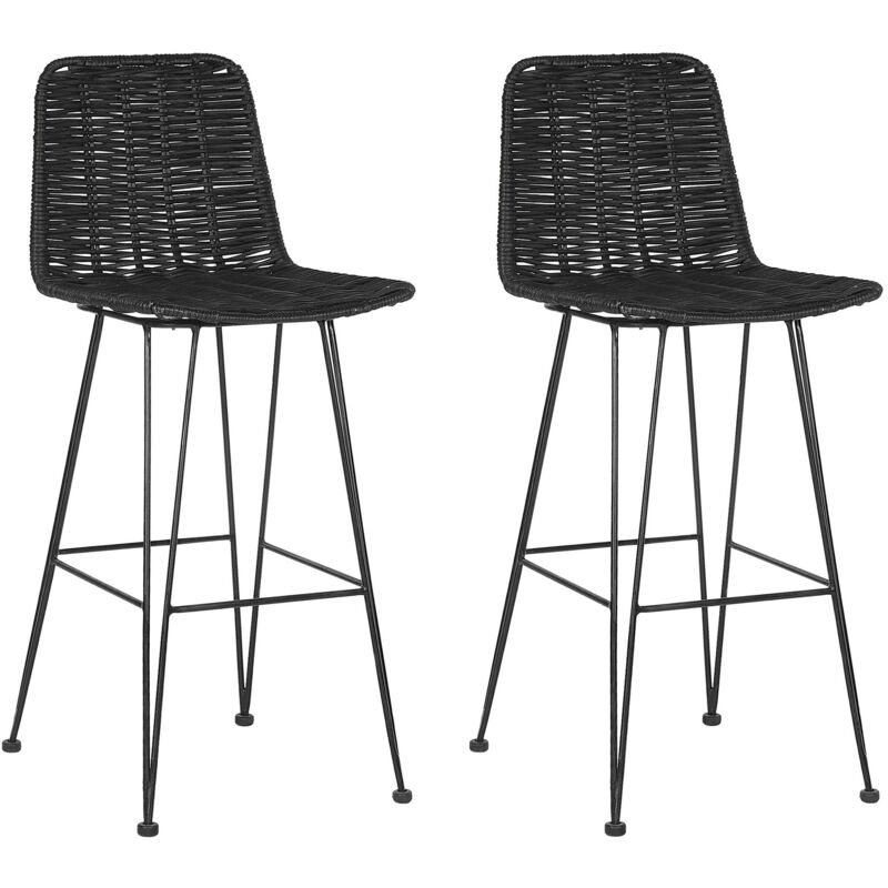 foto del prodotto beliani set di 2 sedie alte in rattan nero con struttura in metallo design boho cassita
