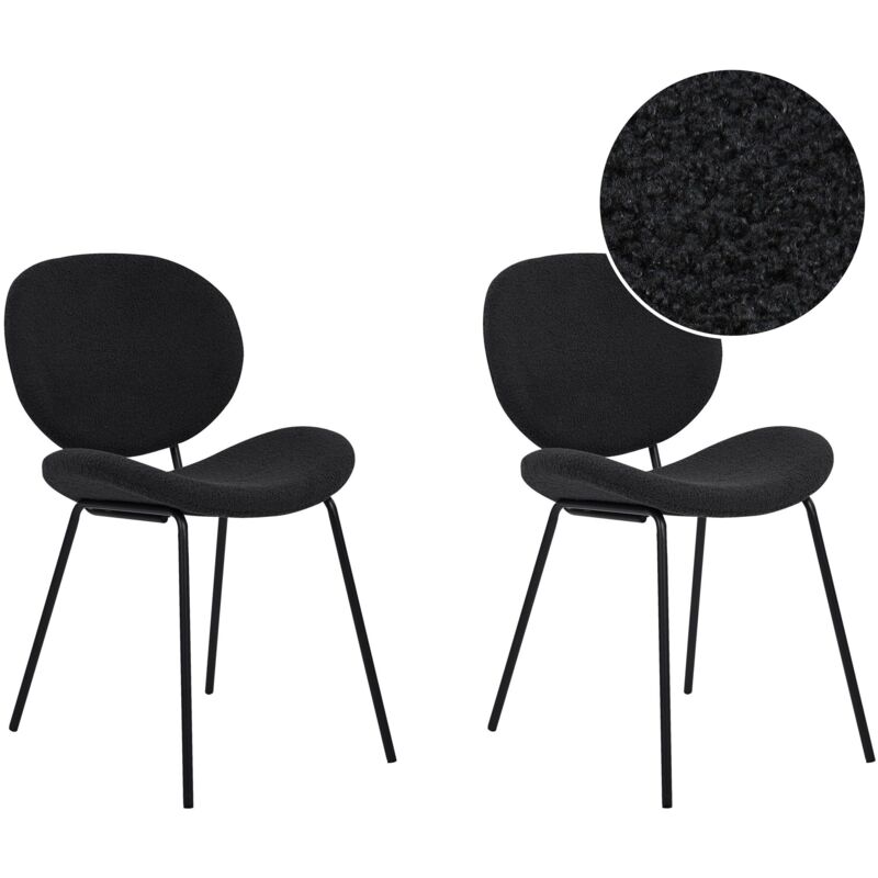 foto del prodotto beliani set di 2 sedie boucle gambe in ferro senza braccioli design retr sala da pranzo sedute nere luana