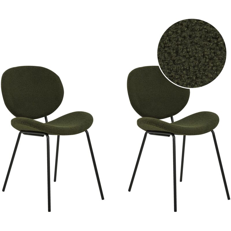 foto del prodotto beliani set di 2 sedie boucle gambe in ferro senza braccioli design retr sala da pranzo sedute verde scuro luana