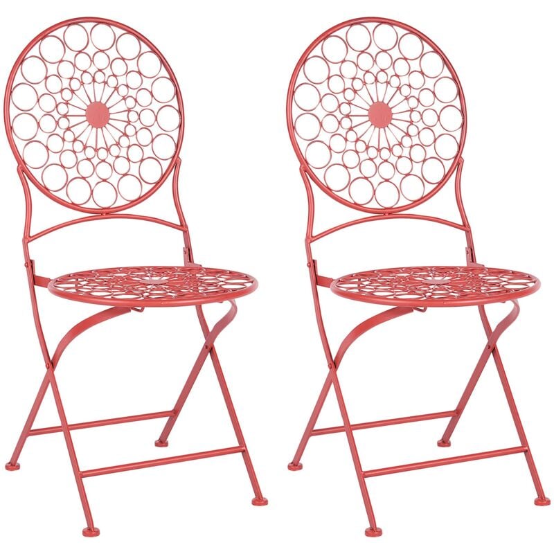 foto del prodotto beliani set di 2 sedie da bistrot da giardino pieghevoli in metallo stile provenzale rosso scario