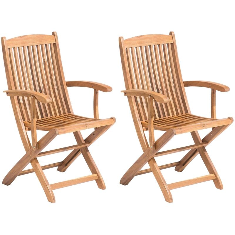 foto del prodotto beliani set di 2 sedie da giardino in legno con poggiabraccia maui