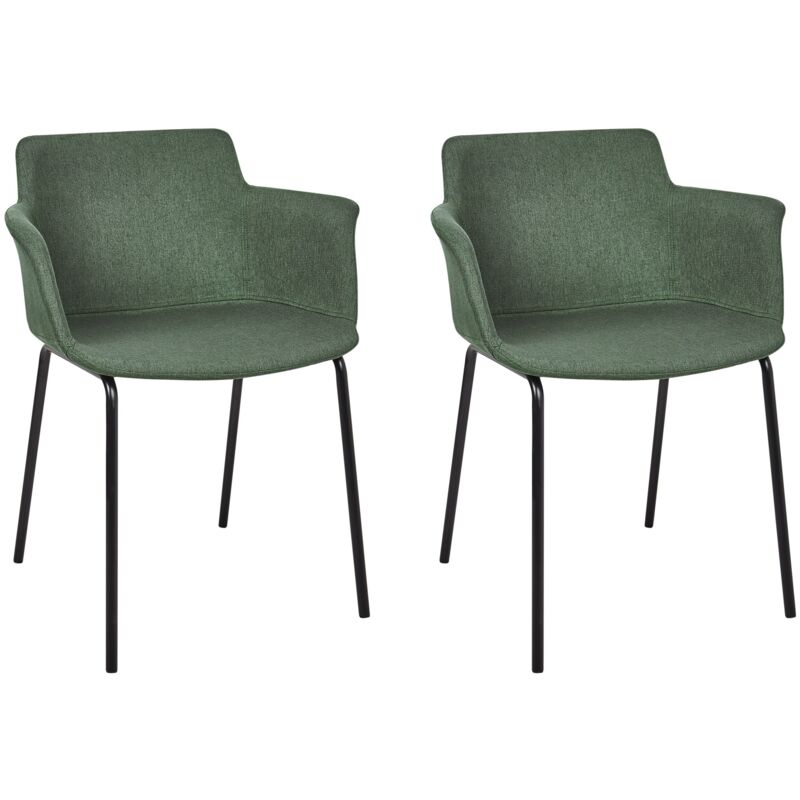 foto del prodotto beliani set di 2 sedie da pranzo con rivestimento in poliestere verde e gambe in metallo nere belfield