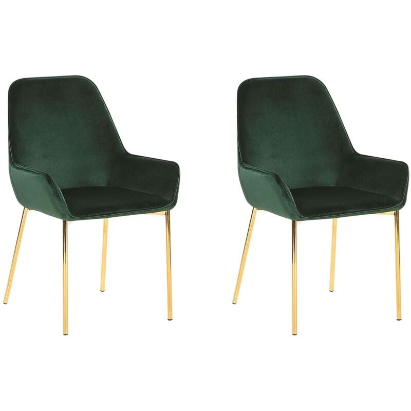 foto del prodotto beliani set di 2 sedie da pranzo con rivestimento in velluto verde e gambe dorate loverna