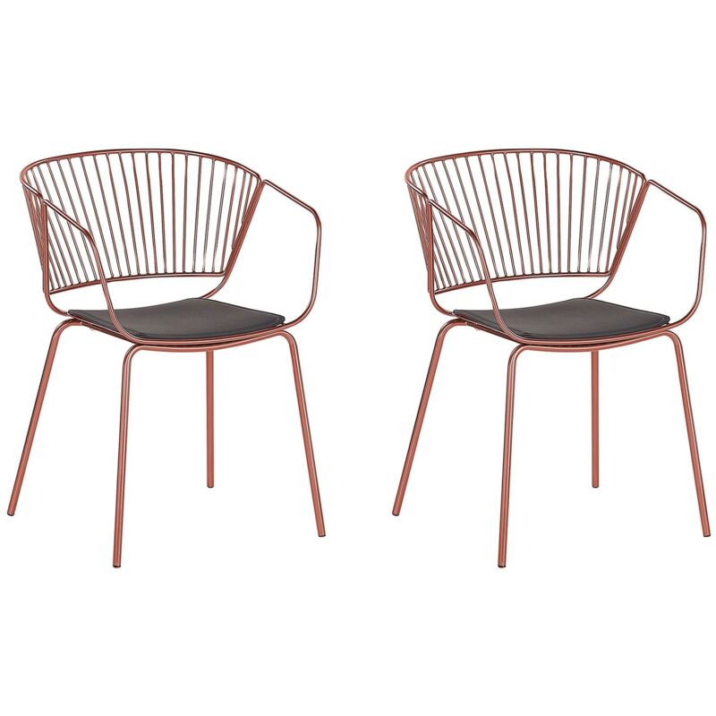 foto del prodotto beliani set di 2 sedie da pranzo design in metallo color rosso metallizzato cuscino in ecopelle rigby