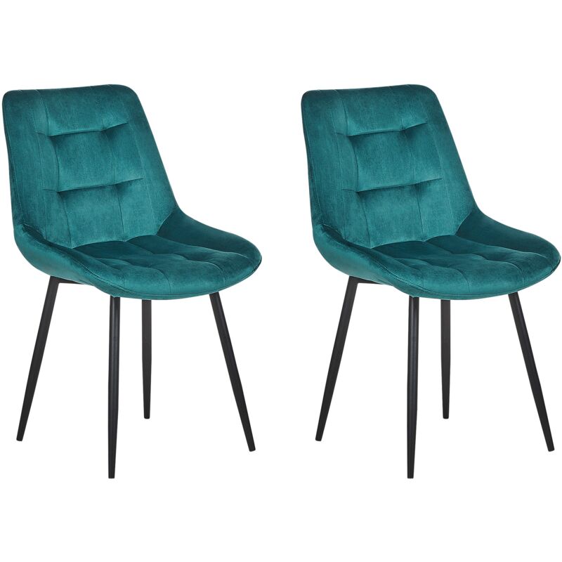 foto del prodotto beliani set di 2 sedie da pranzo imbottite in velluto blu gambe in acciaio nero melrose