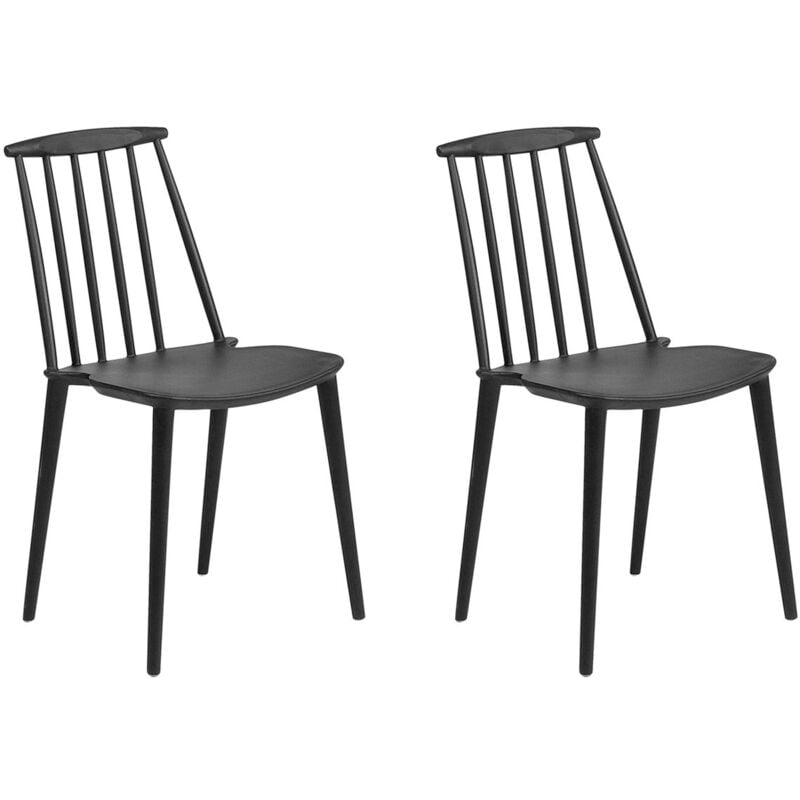 foto del prodotto beliani set di 2 sedie da pranzo in materiale sintetico nero schienale a doghe ventnor