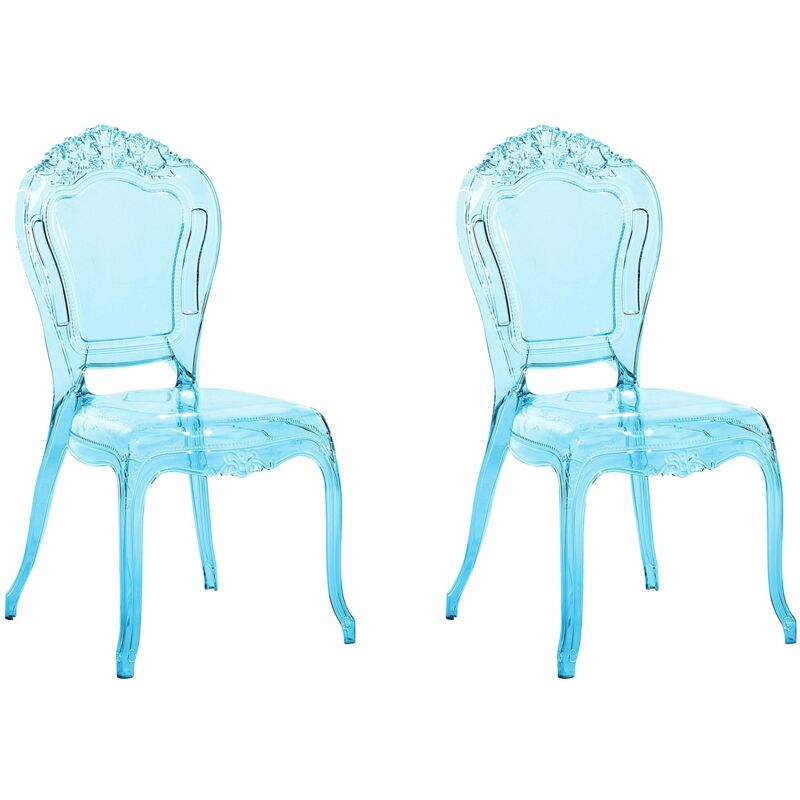 foto del prodotto beliani set di 2 sedie da pranzo in plastica azzurra trasparente vermont