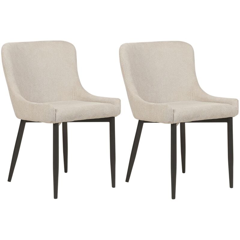 foto del prodotto beliani set di 2 sedie da pranzo in tessuto beige chiaro con eleganti gambe in ferro nero everly