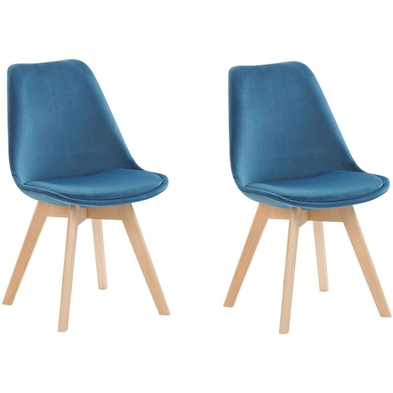 foto del prodotto beliani set di 2 sedie da pranzo in velluto color blu con gambe di legno dakota
