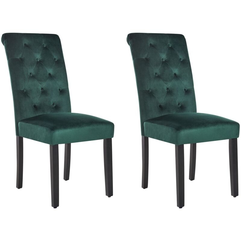 foto del prodotto beliani set di 2 sedie da pranzo in velluto gambe nere in legno di caucci botton tuft sala da pranzo elegante verde velva