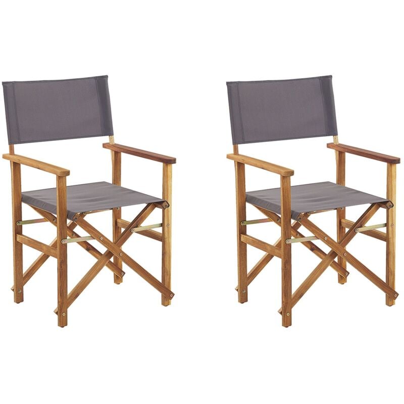 foto del prodotto beliani set di 2 sedie da regista in legno chiaro di acacia e grigio pieghevoli cine