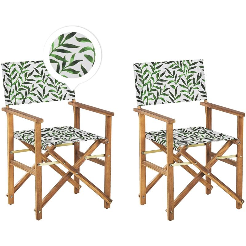 foto del prodotto beliani set di 2 sedie da regista per giardino in legno chiaro grigio foglie verde cine