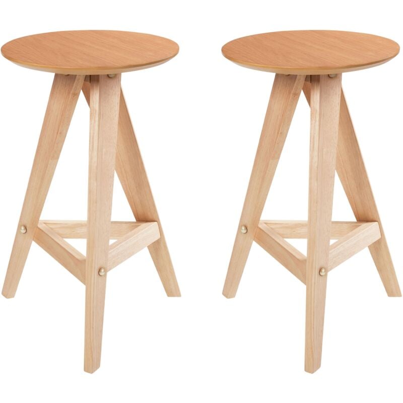 foto del prodotto beliani set di 2 sgabelli in legno di caucci in stile retr per la sala da pranzo della cucina marrone chiaro