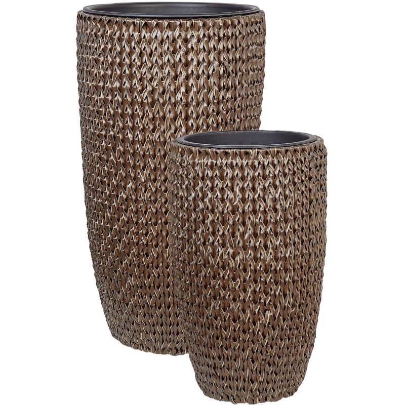 foto del prodotto beliani set di 2 vasi in finto rattan marrone per piante con inserto cedrus