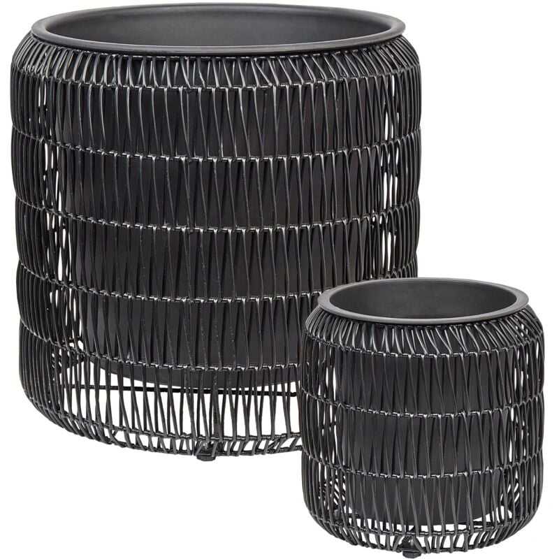 foto del prodotto beliani set di 2 vasi in finto rattan nero per piante con inserto brodeia