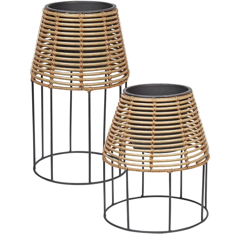 foto del prodotto beliani set di 2 vasi per piante in rattan pe su supporto per interni esterni marrone con inserto borago