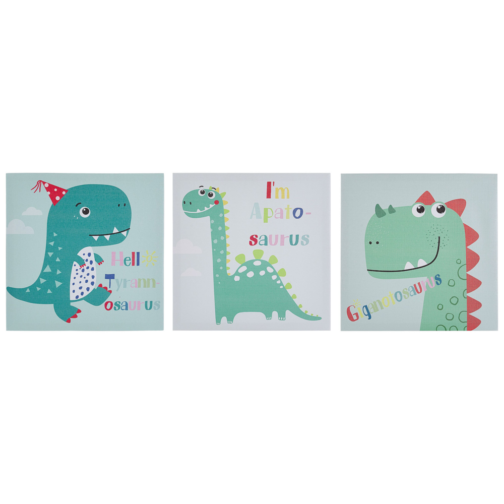 foto del prodotto beliani set di 3 stampe su tela multicolore con dinosauri 30 x 30 cm bingui