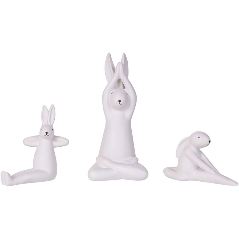 foto del prodotto beliani - set di 3 statuette decorative a forma di conigli pasquali bianco brest