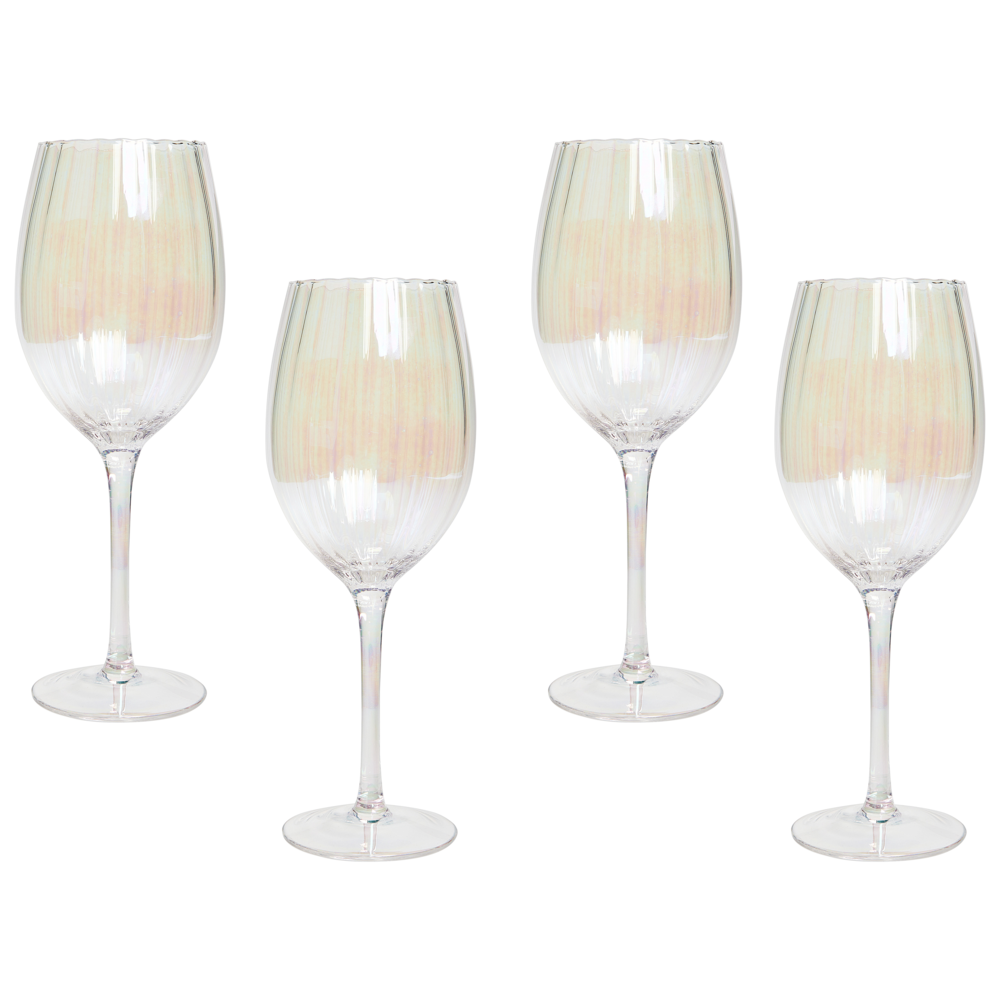 foto del prodotto beliani set di 4 calici da vino rosso in vetro soffiato a mano con finitura iridescente 53 cl morganite