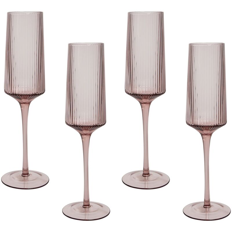 foto del prodotto beliani - set di 4 fl te da champagne soffiati a mano 22 cl 8 oz rosa trasparente amethyst