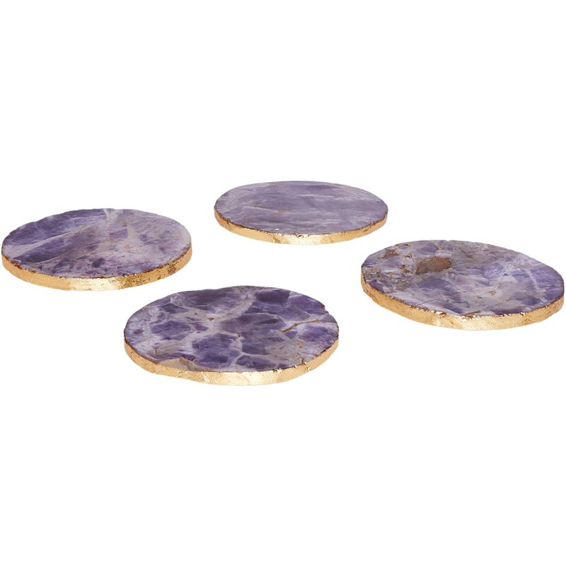 foto del prodotto beliani set di 4 sottobicchieri in pietra d agata rotondi da 10 cm con accenti dorati per servire violet resen