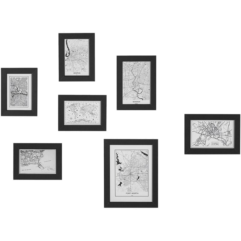 foto del prodotto beliani set di 7 cornici per foto nere in mdf varie dimensioni quadri multi foto denkoro