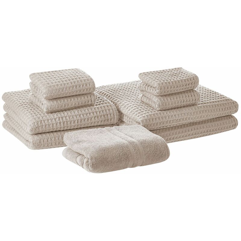 foto del prodotto beliani set di 9 asciugamani da bagno in morbido cotone zero twist beige areora