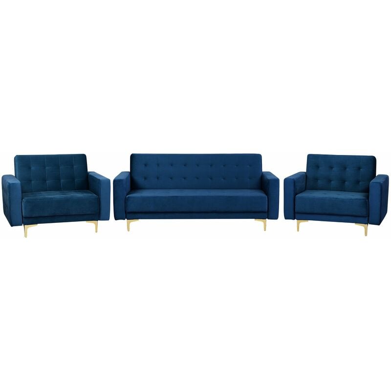 foto del prodotto beliani set di divani in velluto blu navy aberdeen