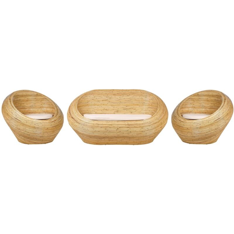 foto del prodotto beliani set di divani in vimini per esterni e interni in rattan naturale poltrone a 2 posti con cuscini beige maiori