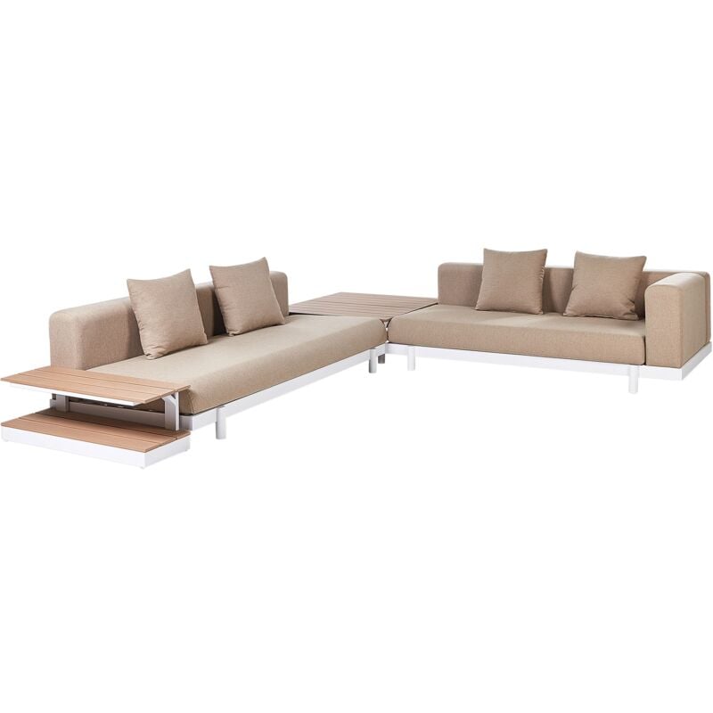 foto del prodotto beliani set di divani moderni a 5 posti con tavolini tessuto con cuscini in poliestere arredamento per esterni divano con chaise beige missanello