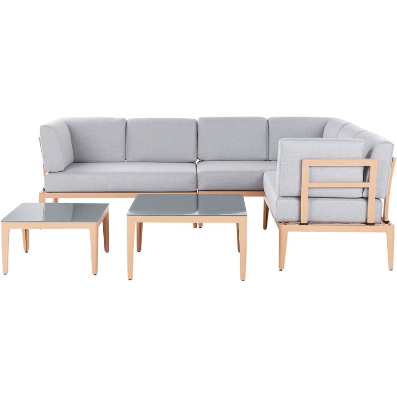 foto del prodotto beliani set divano da esterno in alluminio beige e cuscini grigi a 6 posti rima iii