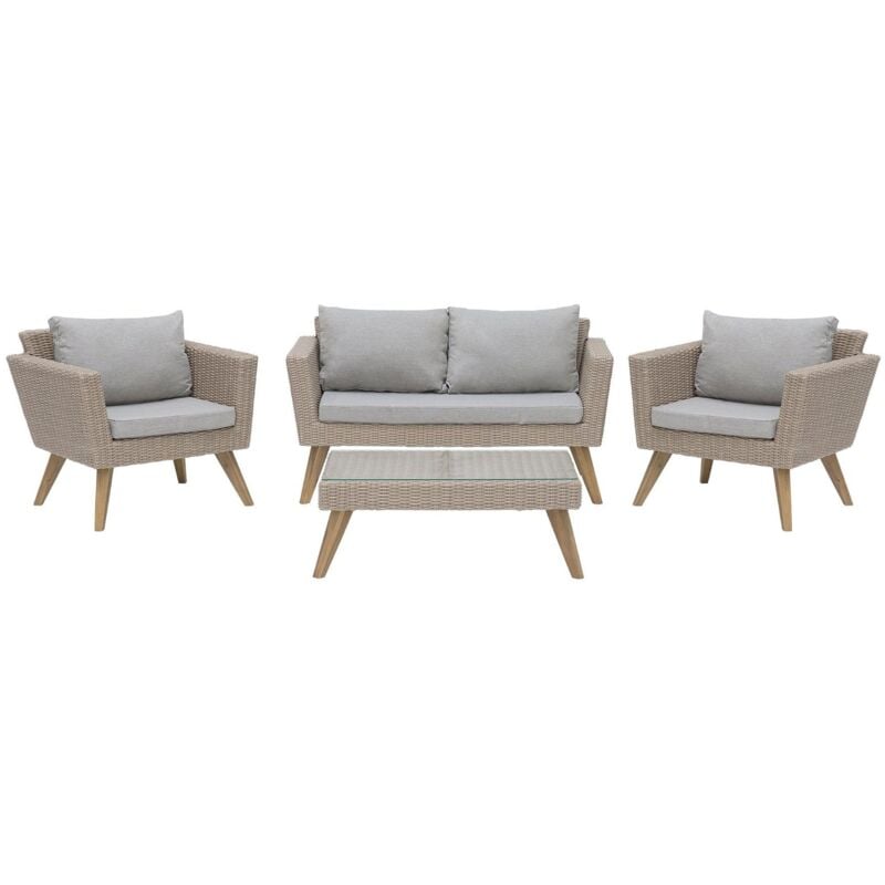 immagine 0 del prodotto beliani set esterno rattan marrone divanetto 2 poltrone tavolino cuscini grigi vittoria