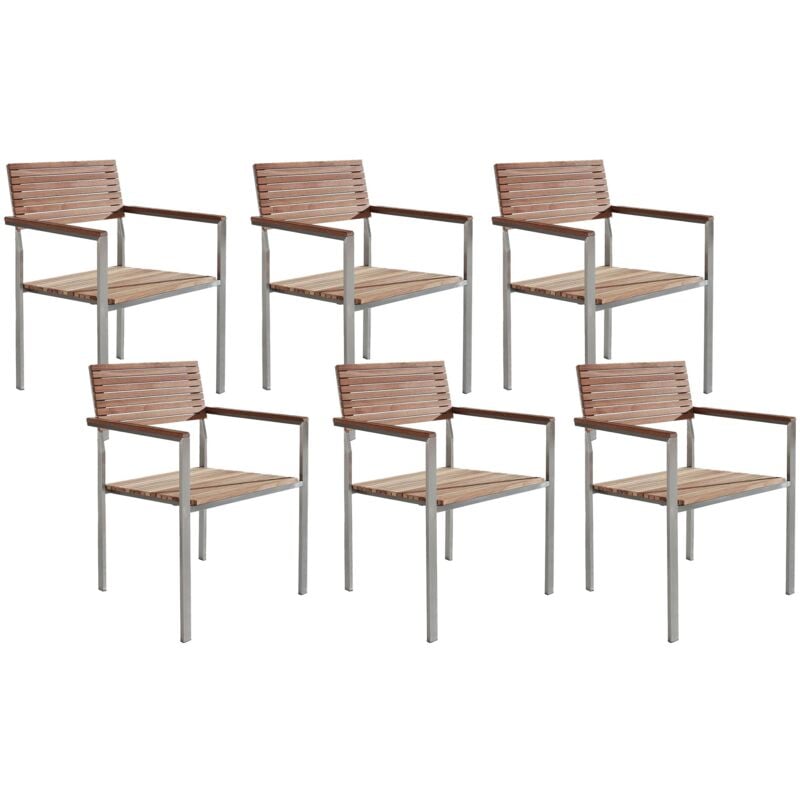 foto del prodotto beliani set giardino tavolo 6 sedie legno teak chiaro struttura metallo argento viareggio