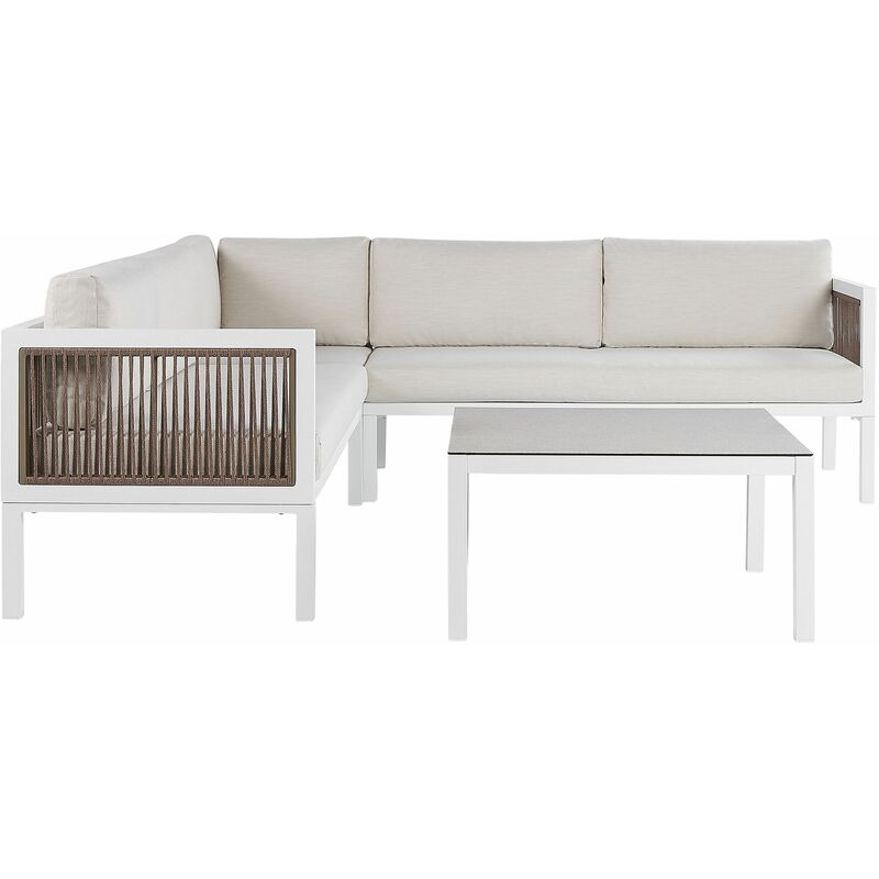 foto del prodotto beliani set lounge da giardino a 4 posti modulari bianco e marrone sinistro borello