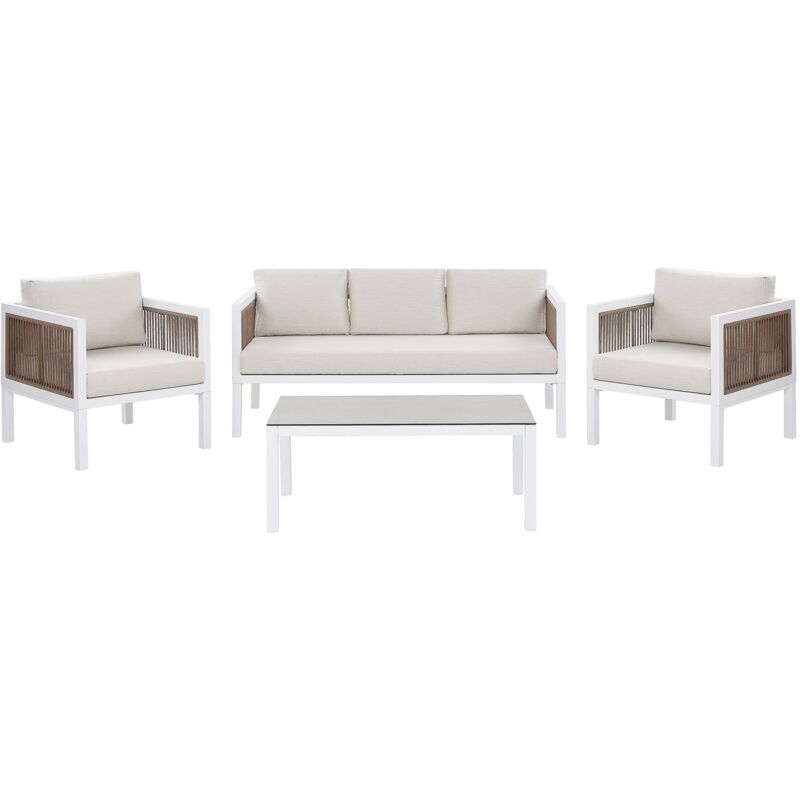 foto del prodotto beliani set lounge da giardino con divano e 2 poltrone bianco e marrone borello