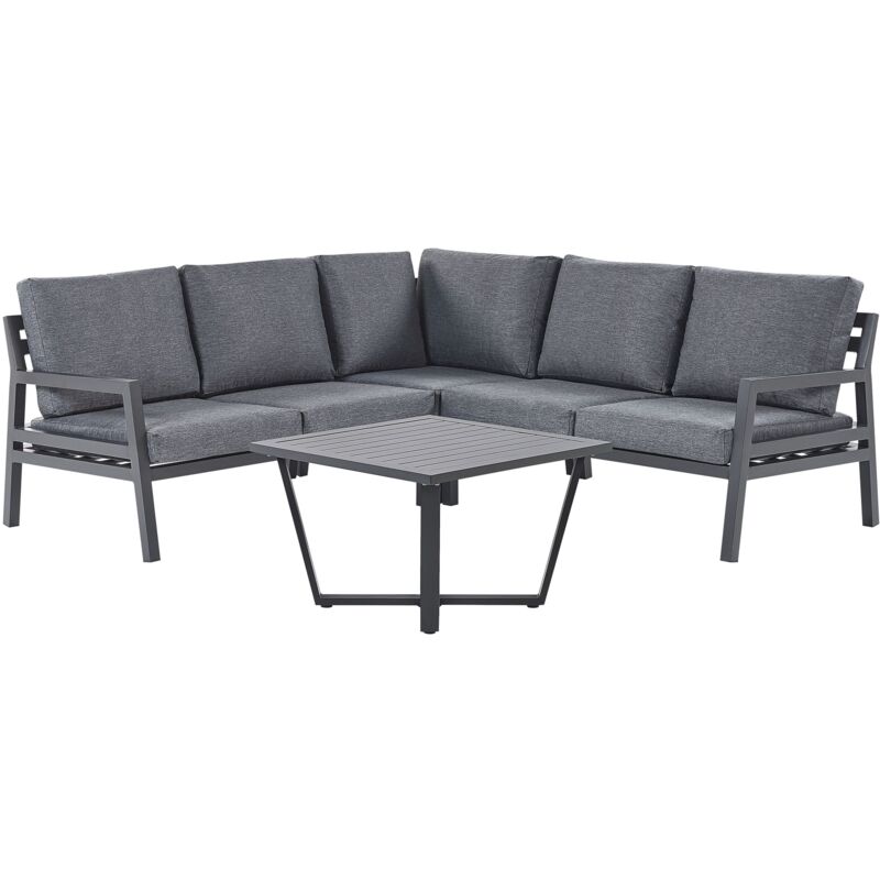 foto del prodotto beliani set salotto angolare da giardino 5 posti in alluminio grigio e nero vizzini