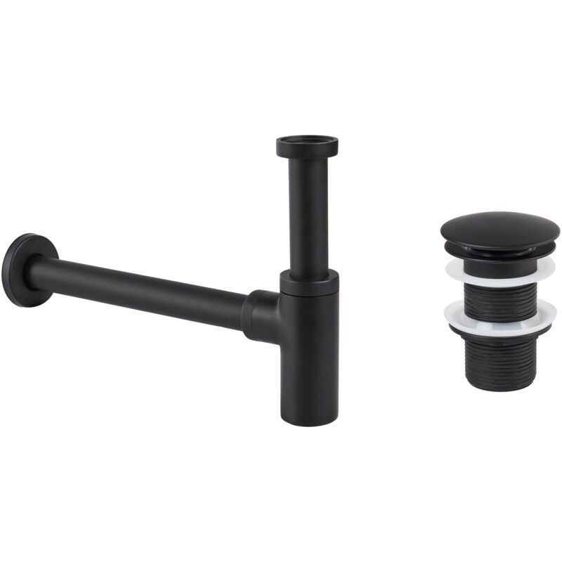 foto del prodotto beliani sifone per lavabo con scarico click clack ottone e acciaio inox nero mafredi