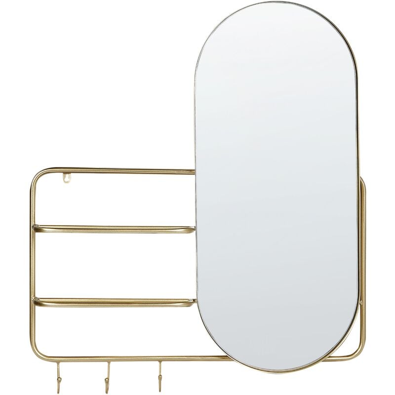 foto del prodotto beliani specchio da parete con cornice, ganci e mensole 72 x 80 cm oro brion