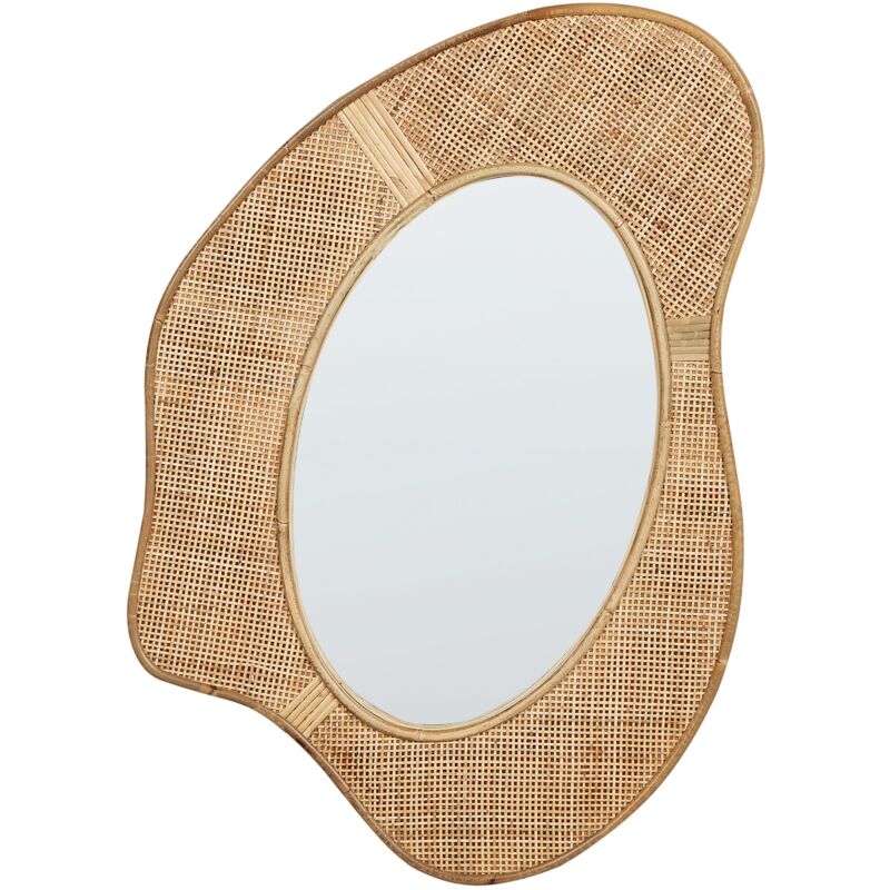 foto del prodotto beliani specchio da parete con cornice in rattan, elemento decorativo da parete 77 x 57 cm, naturale chiaro dornes
