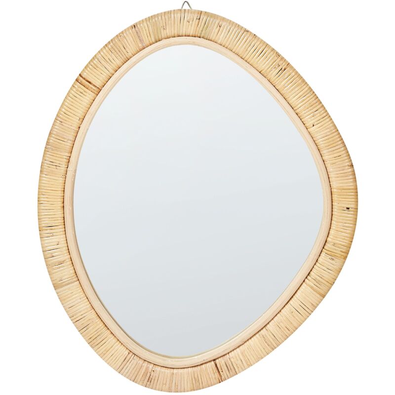 foto del prodotto beliani specchio da parete dalla forma irregolare con cornice in rattan naturale 50 x 60 cm zaatari