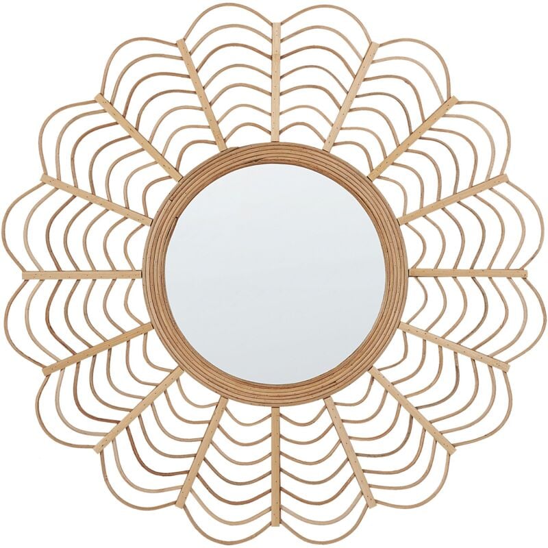 foto del prodotto beliani specchio da parete decorativo cornice in rattan naturale 60 cm tumbit