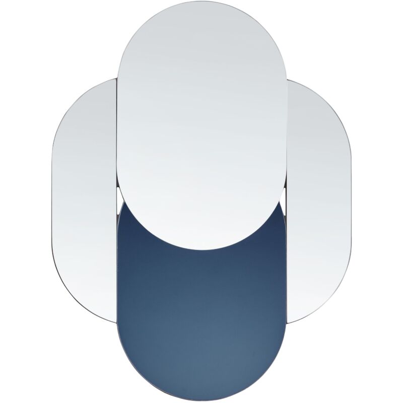 foto del prodotto beliani specchio da parete di forma irregolare con ganci in vetro e mdf argento e blu chaillon