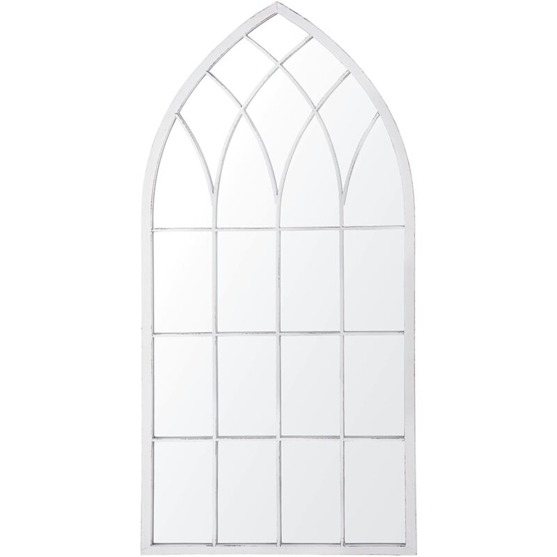 foto del prodotto beliani specchio da parete in metallo grigio 50 x 115 cm effetto antico a forma di finestra vintage cassel