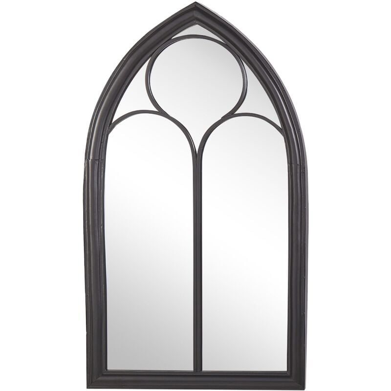 foto del prodotto beliani specchio da parete in metallo nero 62 x 113 cm effetto anticato a forma di finestra vintage trelly