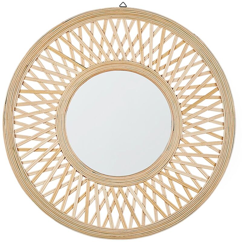 foto del prodotto beliani specchio da parete rotondo 60 cm in legno di bambu marrone chiaro motivo geometrico bacata