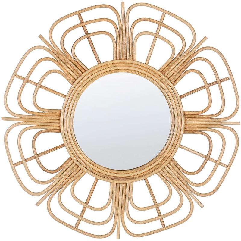 foto del prodotto beliani specchio da parete rotondo moderno con cornice in rattan 60 cm beige pasaku