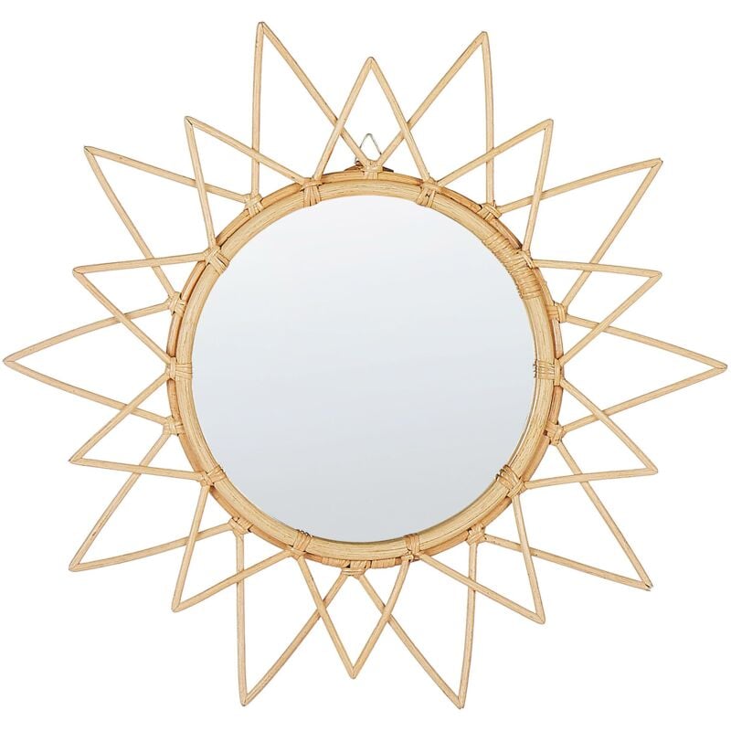foto del prodotto beliani specchio da parete rotondo moderno con cornice in rattan 60 cm chiaro aroek