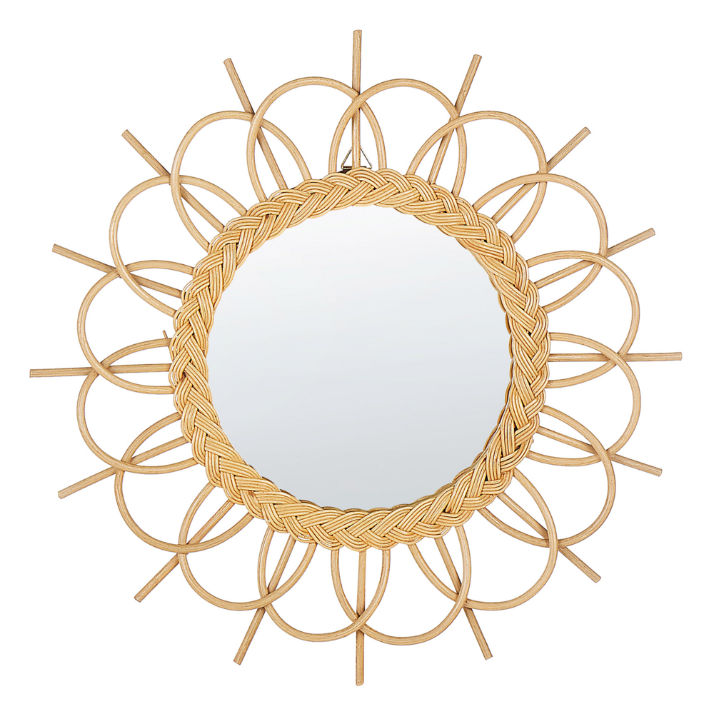 foto del prodotto beliani specchio da parete rotondo moderno con cornice in rattan 60 cm naturale telakia