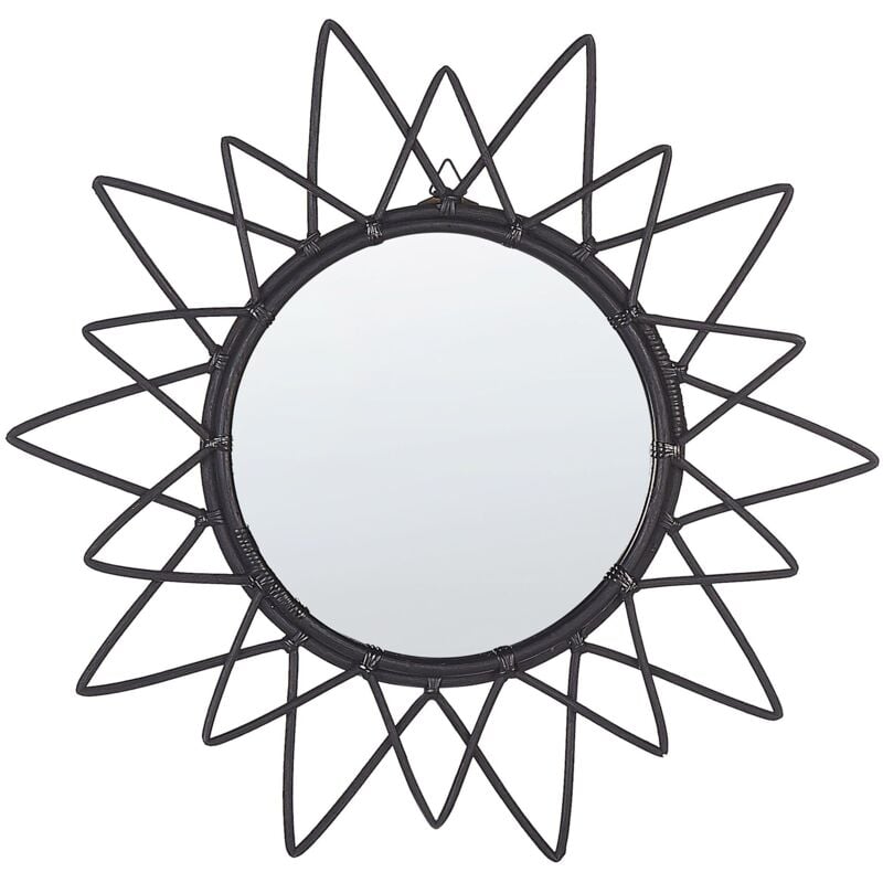 foto del prodotto beliani specchio da parete rotondo moderno con cornice in rattan 60 cm nero aroek