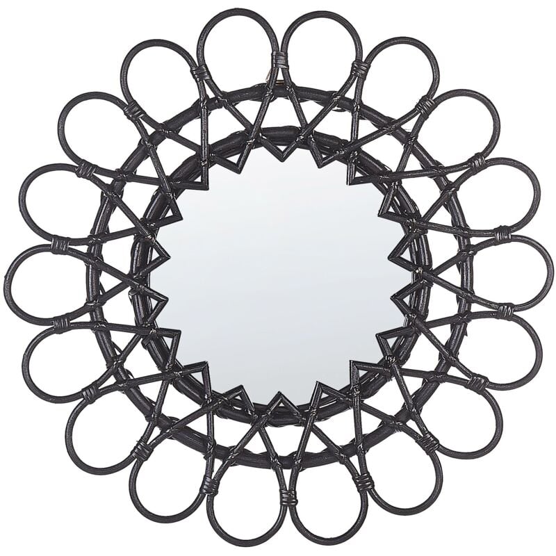foto del prodotto beliani specchio da parete rotondo moderno con cornice in rattan 60 cm nero babai